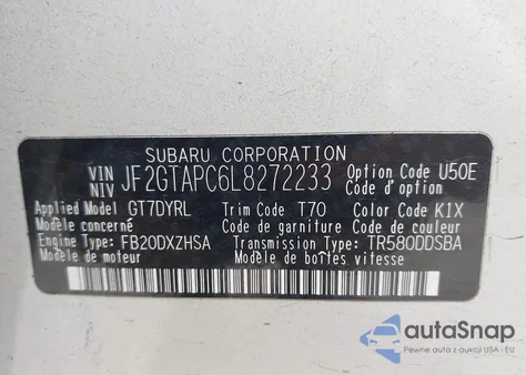 2020 Subaru Crosstrek Premium из США, поврежденный, VIN JF2GTAPC6L8272233